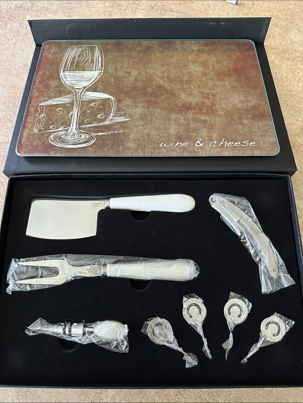 Wine & Cheese 9-Piece Cheese Knife Set with White Handles
